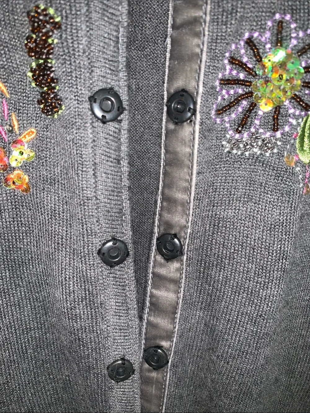 One Girl Who Gray Cardigan with Multicolor Sequin Floral Embroidery